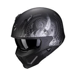Best deal ???? Removable Chin Scorpion Covert X Tattoo Helmet Black Matt Silver ????